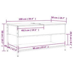 Vidaxl Konferenčný stolík sivý sonoma 100x50x50 cm kompoz. drevo a kov