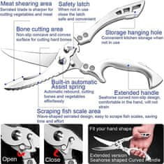 HOME & MARKER® Viacúčelové kuchynské nožnice na krájanie a rezanie mäsa, rýb a zeleniny (1x nožnice z nehrdzavejúcej ocele) | MULTISNIP