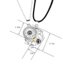 Camerazar Dvojitý magnetický náhrdelník s motívom mesiaca a slnka, strieborná a čierna farba, dĺžka 50+5 cm, zliatina kovov