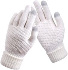 Camerazar Dámske zimné rukavice s hrejivým dotykom, biele, 100% akrylová priadza, univerzálna veľkosť