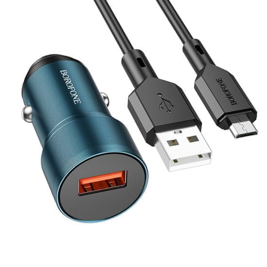 Borofone  BZ19A rýchla nabíjačka do auta vrátane dátového kábla microUSB 18W modrá