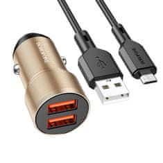 Borofone Nabíjačka do auta BZ19 vrátane dátového kábla microUSB Dual 12W zlatá