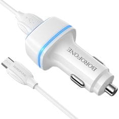 Borofone Nabíjačka do auta BZ14 Max vrátane dátového kábla microUSB Dual white