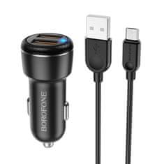 Borofone  BZ17 rýchla nabíjačka do auta vrátane dátového kábla microUSB Dual 18W čierna