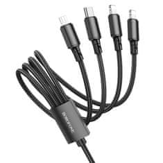 Borofone  BX72 kábel 4 v 1 - USB na typ C, Micro USB, 2xLightning - 2A 1 meter čierny