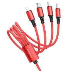 Borofone  kábel BX72 4 v 1 - USB na typ C, Micro USB, 2xLightning - 2A 1 meter červený