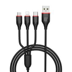 Borofone  BX17 Enjoy 3 v 1 kábel - USB na typ C, Micro USB, Lightning - 2,4 A 1 meter čierny