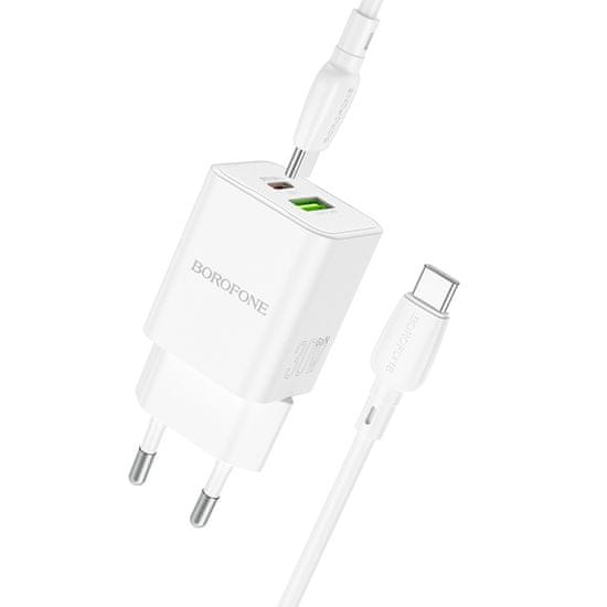 Borofone Rýchlonabíjačka BN14 s káblom USB-C Dual 30W biely