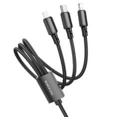 Borofone Kábel BX72 3 v 1 - USB na typ C, Micro USB, Lightning - 2A 1 meter čierny