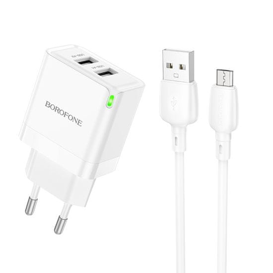 Borofone  BN15 nabíjačka vrátane dátového kábla micro-USB Dual 2,1A biela