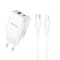 Borofone  BN16 Rýchla nabíjačka vrátane dátového kábla Lightning Dual 45W biela