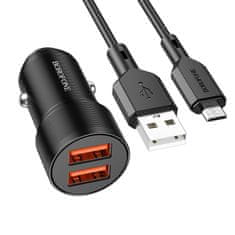 Borofone Nabíjačka do auta BZ19 vrátane dátového kábla microUSB Dual 12W čierna