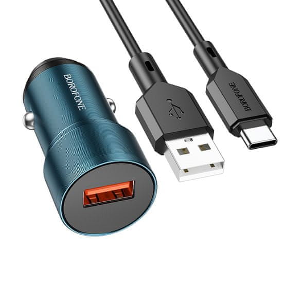 Borofone Rýchlonabíjačka do auta BZ19A s káblom USB-C 18W modrá