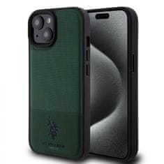 U.S. POLO ASSN. Zadný kryt PU Leather Mesh Pattern Double Horse pre iPhone 15 Green