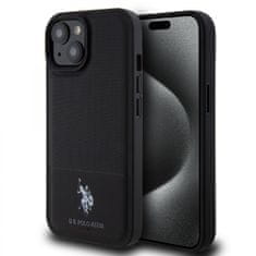 U.S. POLO ASSN. Zadný kryt PU Leather Mesh Pattern Double Horse pre iPhone 15 Black