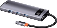 Noname Baseus Metal Gleam Series 5v1 HUB Type-C (USB-C PD 100W, 3* USB 3.0, HDMI) šedá