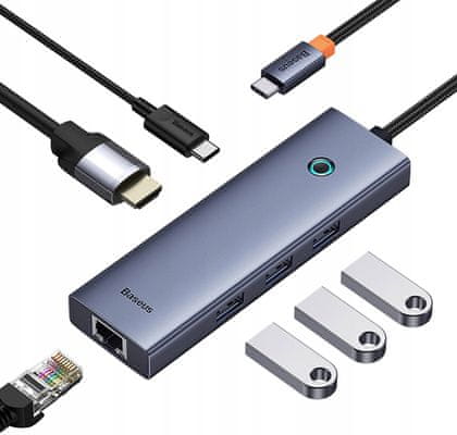 hub Ultra Joy USB 6v1 (USB-C/1xHDMI4K30Hz/3xUSB 3.0/1xPD/RJ45) B00052807813-00 sivý