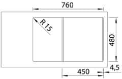 BLANCO Blanco Adira 45 S, silgranitový drez 780x500x200 mm, 1-komorový, sivá skala, BLA-527587