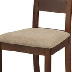 Autronic Drevená jedálenská stolička Jídelní židle masiv buk, barva ořech, látkový béžový potah (BC-2603 WAL)