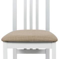 Autronic Drevená jedálenská stolička Jídelní židle, masiv buk, barva bílá, látkový béžový potah (BC-2482 WT)
