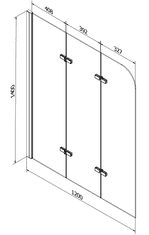 Mexen FELIX, vaňová zástena, 3-krídlová, 120 x 140 cm, číra, 890-120-003-01-00