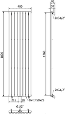 Mexen Oregon, vykurovacie teleso 1800 x 480 mm, 805 W, biela, W202-1800-490-00-20