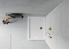 Mexen SLIM - Obdĺžniková sprchová vanička 120x100x5cm + zlatý sifón, biela, 40101012G