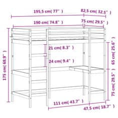 Vidaxl Poschodová posteľ so stolom 75x190 cm borovicový masív