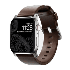 Nomad Modern Band - Kožený remienok pre Apple Watch 45 / 49 mm, hnedý so striebornou