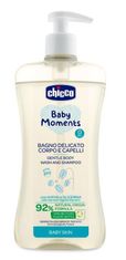 Chicco jemný šampón na vlasy a telo s dávkovačom Baby Moments 92% prírodných zložiek 500 ml