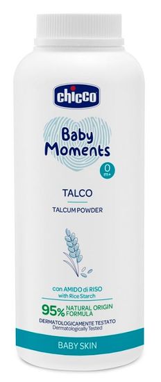 Chicco detský púder Baby Moments s ryžovým škrobom 95% prírodných zložiek 150 g