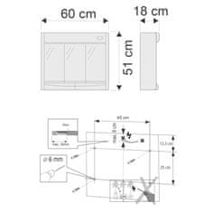 AQUALINE SAPHIR galerka 60x51x18cm, žiarivka T8,1x15W, G13, biela plast 591322 - Aqualine