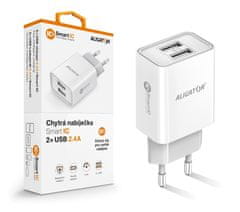 Aligator Múdra sieťová nabíjačka 2,4A, 2xUSB, smart IC, biela