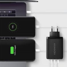 AXAGON ACU-DPQ100, GaN nabíjačka do siete 100W, 3x port (USB-A + dual USB-C), PD3.0/PPS/QC4+/Apple