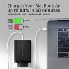 AXAGON ACU-DPQ100, GaN nabíjačka do siete 100W, 3x port (USB-A + dual USB-C), PD3.0/PPS/QC4+/Apple