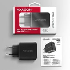 AXAGON ACU-PQ45 GaN nabíjačka do siete 45W, 2x port (USB-A + USB-C), PD3.0/PPS/QC4+/SFC 2.0/AFC/Apple