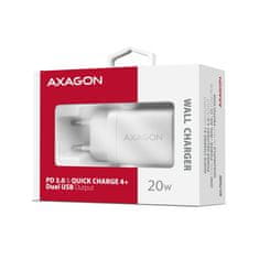 AXAGON ACU-PQ20W, nabíjačka do siete 20W, 2x port (USB-A + USB-C), PD3.0/PPS/QC4+/AFC/Apple, biela