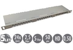 Solarix 19" patch panel 24xRJ45 CAT6 STP s vyväzovacou lištou 0,5U SX24HD-6-STP-SL