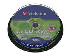 VERBATIM CD-RW 700MB 12x, 10ks - médiá, Scratch Resistant, spindle 43480