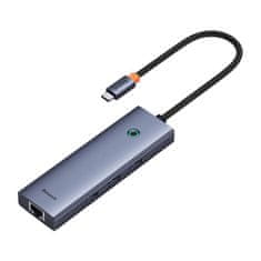 BASEUS húb Ultra Joy USB 6v1 (USB-C/1xHDMI4K30Hz/3xUSB 3.0/1xPD/RJ45) sivý