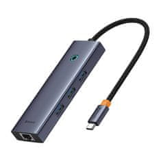 BASEUS húb Ultra Joy USB 6v1 (USB-C/1xHDMI4K30Hz/3xUSB 3.0/1xPD/RJ45) sivý