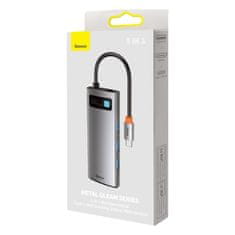 BASEUS USB Hub Metal Gleam Series 5v1 (USB-C PD 100W, 3x USB 3.0, HDMI) sivý