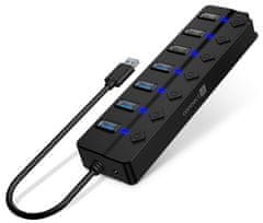 Connect IT Mighty Switch 2 USB-A hub, (4xUSB-A 3.0, 3xUSB-A 2.0), externý, ČIERNY