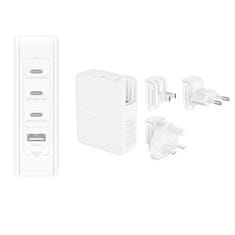 Belkin 140W 4-portová USB-C Power Delivery GaN PPS nástenná nabíjačka + UK, EU, US adaptéry, biela