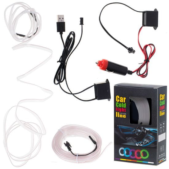 WOWO LED Ambientné Osvetlenie pre Auto, USB, 12V, 5m Biela Páska