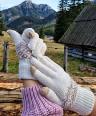 Camerazar Dámske zimné rukavice s dotykovou funkciou, severský vzor, biele, akrylová priadza, 22x10,5 cm