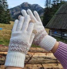 Camerazar Dámske zimné rukavice s dotykovou funkciou, severský vzor, biele, akrylová priadza, 22x10,5 cm