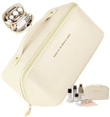 Camerazar Elegantná kozmetická taška z kvalitnej umelej kože, béžová, rozmery 23,5*10,5*11 cm