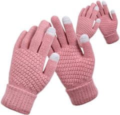 Camerazar Dámske zimné rukavice s teplým dotykom, ružové, akrylová priadza, univerzálna veľkosť