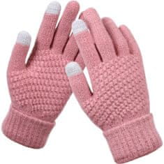 Camerazar Dámske zimné rukavice s teplým dotykom, ružové, akrylová priadza, univerzálna veľkosť